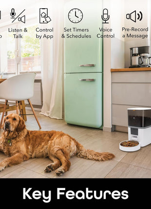 Geeni 6L Smart Pet Feeder with Camera, 1080p HD, Night Vision, Two-Way Audio, Pre-Recorded Messages, WiFi Enabled, Voice Control with Alexa & Google Home, Automatic Cat & Dog Food Dispenser, White