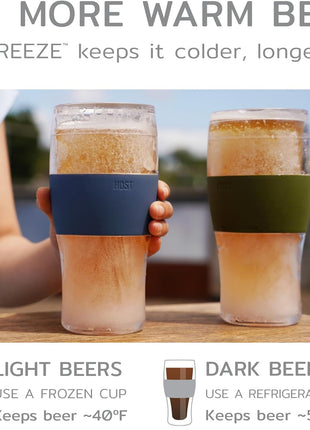 Host Freeze Beer Glasses, Freezable Beer Gifts for Men, Double Wall Insulated Pint Set, Tumbler for Cold Drinks, 16, Set of 2, Gray