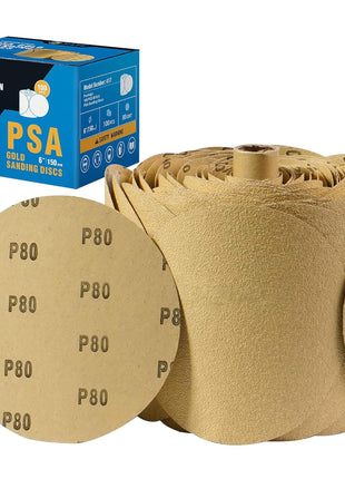 S SATC 100 PCS PSA Sanding Discs 6 Inch Adhesive Backed Sandpaper 80 Grit Sander Attachment for Drill Self Stick Aluminum Oxide Round Automotive Sandpaper with Sticky Back