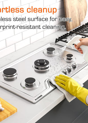 30 Inch Gas Cooktop, 5 Burner Dual Fuel Built-in Stove Top, Stainless Steel Propane/Natural Gas Cooktop with Thermocouple Protection, NG/LPG Convertible for Safe & Efficient Cooking