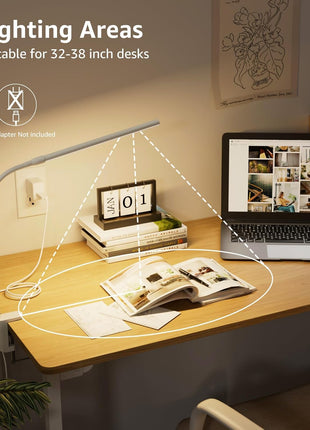 Lepro Small Desk Lamp with Clamp, LED Reading Lamps, 460LM, 5W, White | 3 Color Modes 10 Brightness, Dimmable USB Clip on Desk Light with Gooseneck Swing Arm for Nail, Home Office and Dorm