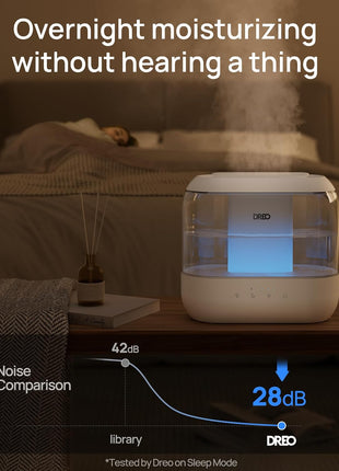 DREO 4L Humidifiers for Bedroom, 36H Runtime, 28 dB Quiet, HM311 | Easy to Refill & Clean, BPA-Free, Nightlight, Supersized Air Humidifiers for Large Room, Baby Nurseries, Plants, Indoor