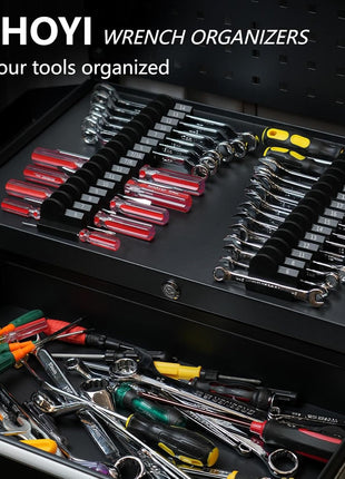 48 pcs MAGNETIC Modular Wrench Organizers for Tool Drawers - Wrench Rack with Metric&SAE Labels, Perfect Tool Storage Holder with Magnet. Gift for father, brother and boyfriend (Black with Magnets)