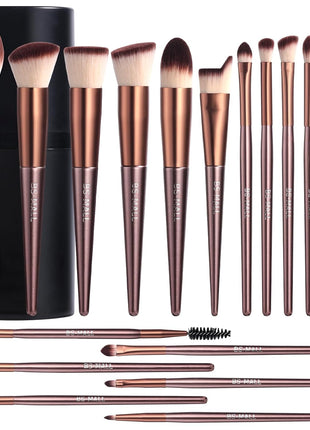 BS-MALL Makeup Brush Set 18 Pcs Professional Foundation Powder Concealers Eyeshadow Blush Synthetic Makeup Brushes with Labeled instruction Black Case Upgraded Version