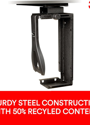 3M Under-Desk Computer Tower CPU Holder, Width Adjust from 3.5 inch to 9.3 inch, Height Adjust from 12.5 inch to 22.5 inch to Fit Most CPU's up to 50 lbs, 3600 Swivel, Steel Construction, 17 inch Track, Black, (CS200MB)