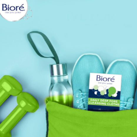 Bioré Daily Make Up Removing Cloths, Facial Cleansing Wipes with Dirt-grabbing Fibers for Deep Pore Cleansing without Oily Residue, 60 Count, (Pack of 6)