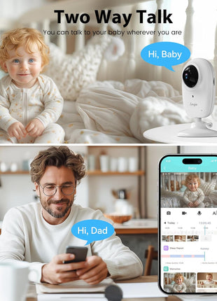 Simyke Smart Video Baby Monitor,2.8inch Display & 1080p Camera,WiFi/No WiFi Modes,Cry Detection,2-Way Audio Talk,VOX/ECO,Feeding Timer,Temperature Sensor,Night Vision,8 Lullabies, Supports 4 Cameras