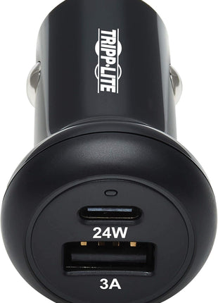 Tripp Lite USB Car Charger, 24W Dual Port USB Car Charger, USB-C 24W PD 3.0, USB-A 24W QC 3.0, Black (U280-C02-24W-1B)
