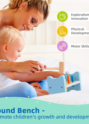TOOKYLAND Montessori Toys for 1 Year Old, 8 in 1 Learning Educational Set | Wooden Toys Set (Includes Stacking Cups, 3-in-1 Educational Box, Pound Bench, Shape Puzzle and More)