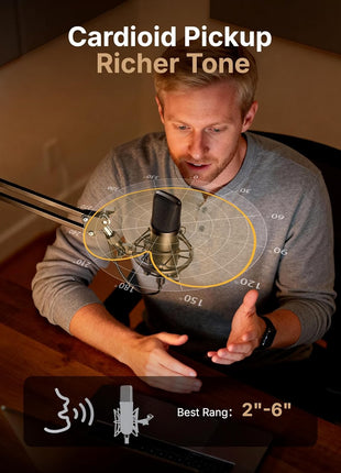 USB Microphone, MAONO 192KHZ/24Bit Plug & Play PC Computer Podcast Condenser Cardioid Metal Mic Kit with Professional Sound Chipset for Recording, Gaming, Singing, YouTube (AU-A04)