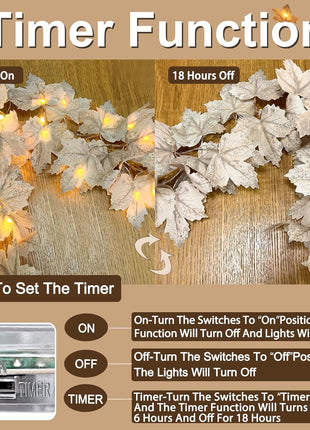 Timer   2 Pack Fall Decor Fall Garland with Lights Fall Decorations for Home, Lighted Maples Leaves Garland Total 13Ft 40LED Battery Operated Halloween Thanksgiving Decor Home Indoor Outdoor Christmas