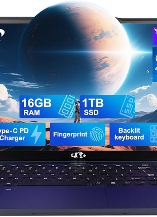 NIMO 15.6 IPS-FHD-Laptop, 16GB RAM 1TB SSD Intel Pentium Quad Core N100, Backlit Keyboard Fingerprint (Beat to i3-1115G4 Up to 3.4GHz) Computer for Student-Home WiFi 6 BT5.2 Win 11