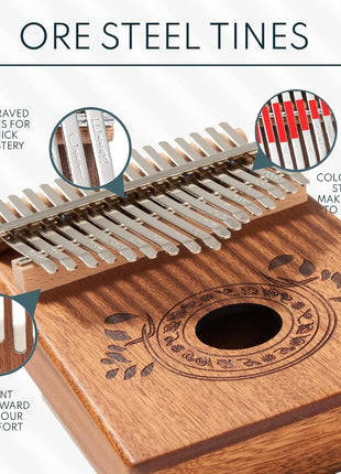 UNOKKI 17-Key Kalimba Thumb Piano - Portable Mahogany Percussion Mbira Instrument - Beginner Tuning Set, Music Instruments for Gift - Light Brown