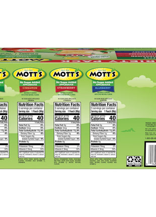 Mott's No Sugar Added Applesauce Variety Pack, 4 Flavors – Apple, Strawberry, Cinnamon & Blueberry, Made from Real Fruit, No Artificial Flavors, 3.2 Clear Pouches, 20 Pack