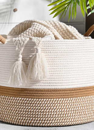 KAKAMAY Large Blanket Basket with Handles, Storage Basket for Living Room | Extra Large Capacity | Blanket Storage | Laundry Basket | Natural Cotton Rope | Stuffed Animal Storage | Woven Storage Basket