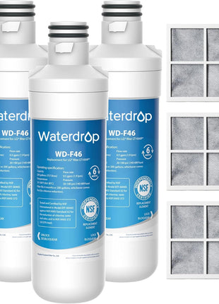 Waterdrop ADQ747935 LT1000PC Replacement for LG® LT1000P®/PC/PCS ThinQ® Refrigerator Water Filter, LFXS26973S, LMXS28626S, LMWS27626S, LFXS28596S, ADQ74793501 and LT120F®, 3 Combo