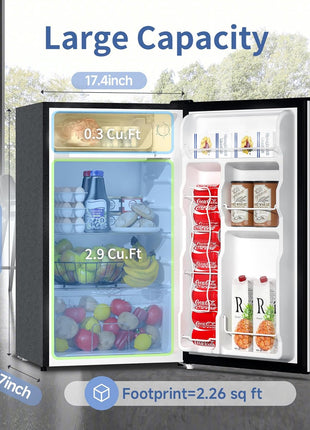 BANGSON Mini Fridge with Freezer, 3.2Cu.Ft, Single Door Small Refrigerator, Energy-Efficient, Low Noise, Mini fridge for Bedroom Dorm and Office, Silver