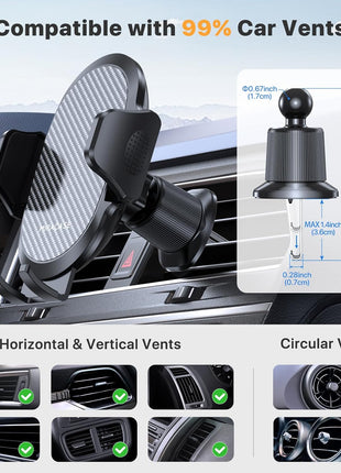 miracase Phone Holders for Your Car with Metal Hook Clip, Air Vent Cell Phone Stand Car Mount, Universal Automobile Cradle Fit for iPhone Android and All Smartphones, Dark Black
