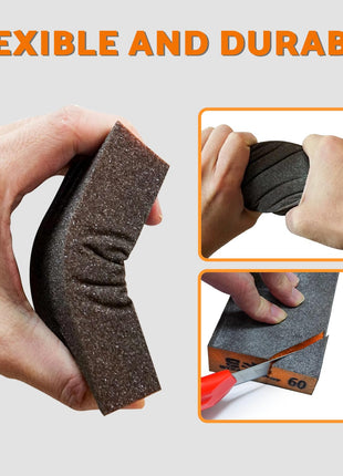 S&F STEAD & FAST Sanding Sponge 60 80 120 220 Grit 4 Pcs with 2 Emery Board | Superior Elasticity, Exclusive PU Glue Formulation, Flexible and Durable, Wet and dry, for Wood, Metal, Drywall, Kitchen