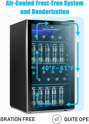 Antarctic Star 26 Bottle 130 Can Wine Cooler/Cabinet Beverage Refrigerator Mini Wine Cellar Beer Soda Clear Glass Door Bar Fridge Quiet Compressor Adjust Temp Freestanding 3.2cu.ft Black