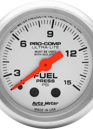 Auto Meter 4311 Ultra-Lite Mechanical Fuel Pressure Gauge, 2-1/16 inch (52.4mm)