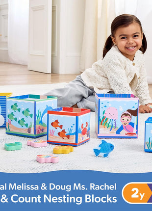 Melissa & Doug® Ms. RachelTM Sort and Count Nesting and Stacking Blocks with Wooden Fish Preschool Learning Toy for Boys, Girls - FSC Certified