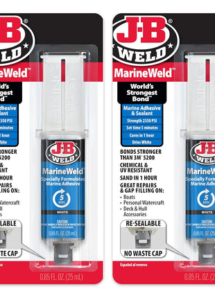 J-B Weld MarineWeld Syringe 2-Pack, White, UV Resistant, High-Strength & Impact Resistant, 25ml 2-Pack, 50172-2