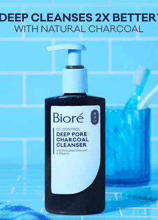 Biore Deep Pore Charcoal Face Wash For Oily Skin, 6.77 fl oz, 3pk | Daily Facial Cleanser, Removes Dirt & Makeup, Charcoal Formula, Deep Pore Cleansing