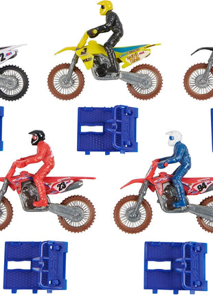 Supercross Authentic Die-Cast Motorcycles & Riders, 5-Pack | Includes 5 Bikes with Attached Pro Riders Like Ken Roczen, Metal Die-Cast Motors & Forks, Pretend Play Gifts for Kids Ages 3+