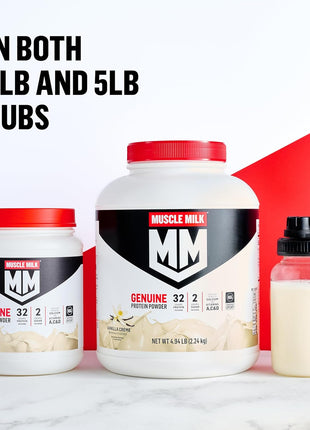 Muscle Milk Genuine Protein Powder, Vanilla Crème, 1.93 Pounds, 12 Servings, 32g Protein, 2g Sugar, Calcium, Vitamins A, C & D, NSF Certified for Sport, Energizing Snack, Packaging May Vary