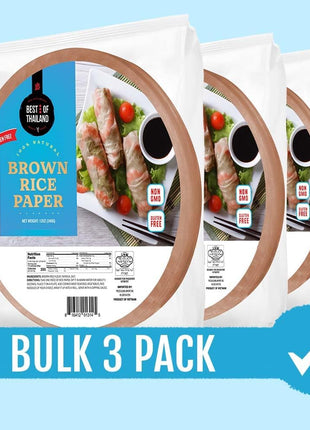 Best of Thailand [Round] Brown Rice Paper Wraps 3 Pack | Perfect for Fresh Spring Rolls & Dumplings | Non-GMO, Gluten-Free, Vegan & Paleo | Kosher for Passover Kitniyot