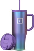 IRON ?FLASK Co Pilot Insulated Mug w/Straw & Flip Cap Lids   Cup Holder Bottle for Hot, Cold Drink   Leak Proof   Water, Coffee Portable Travel Mug   Aurora, 40 Oz