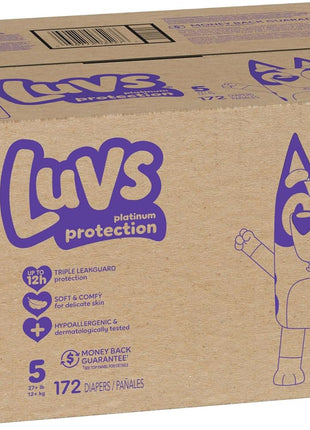 Luvs Size 5 Baby Diapers, Platinum Protection Bluey Diapers for Day & Night,Size 5 (27+ lb), 172 Count