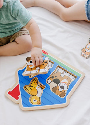 Melissa & Doug Pet Animals Jumbo Knob Puzzle, Wooden Peg Puzzle for Toddlers, Educational Toy for Shape Recognition and Fine Motor Skills, Ages 1+