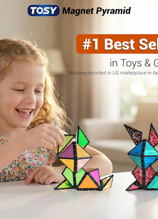 TOSY Magnet Pyramid Stone - 1 Cube Transforms into 1 Billion Shapes, 12 Pieces, 243 Rare Earth Magnets, Holographic Design Magnet Tiles Creative Puzzle STEM/STEAM Toy