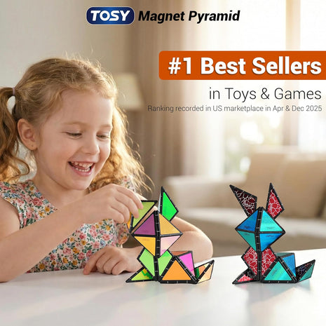 TOSY Magnet Pyramid Stone - 1 Cube Transforms into 1 Billion Shapes, 12 Pieces, 243 Rare Earth Magnets, Holographic Design Magnet Tiles Creative Puzzle STEM/STEAM Toy