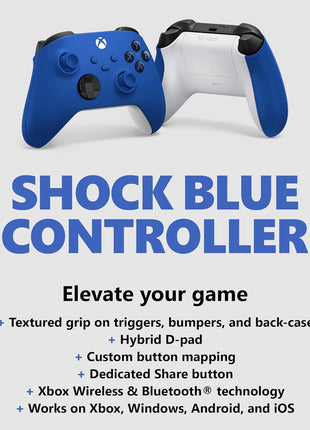 Xbox Wireless Controller Shock Blue - Wireless - Bluetooth - USB Series X, Series S, One, PC, Android, iOS, Tablet - Shock Blue