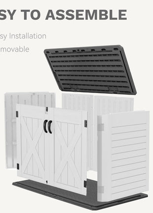 DWVO Outdoor Storage Shed, Weatherproof Resin, 35 Cu Ft Capacity, Horizontal Design, X-Shaped Lockable Door, Suitable for Bike, Garden Tools, Trash Cans, Light Gray