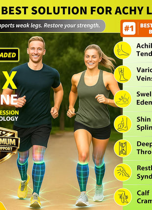 BLITZU Calf Compression Sleeves for Men and Women. Footless Compression Socks Support for Varicose Vein, Nursing, Running. Leg Sleeve Brace for Shin Splints, Pain Relief & Reduces Swelling Black L xL