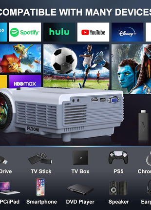 FUDONI Projector with 5G WiFi & Bluetooth, Native 1080P 18000L Portable Movie Projector for Home Theater Outdoor, Built-in Speaker, Compatible with HDMI, USB, AV, Fire Stick, Laptop, iOS, Android, PS5