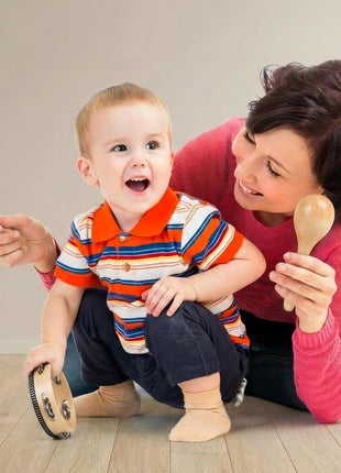 Stoie's Wooden Toddler Musical Instruments with Drum, Hand Bells, Flute, Maracas, Castanet, Tamburine, for Babies and Kids, Eco Friendly Montessori Educational Toy