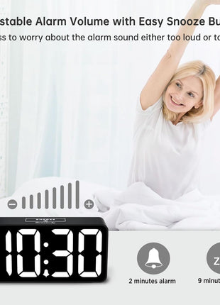 DreamSky Small Digital Alarm Clock for Bederoom, Large Big Numbers Display with Dimmer for Living Room, Electric Bedside Desk Clock with USB Charging Port, Adjustable Volume, USB C Adapter Powered