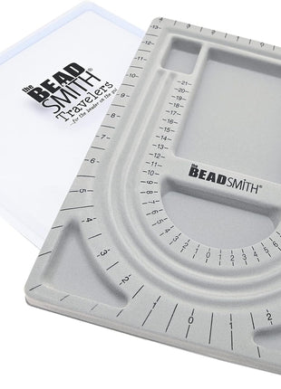 The Beadsmith Bead Board with Cover, Grey Flocked | 3 U-Shaped Channels, 6 Recessed Compartments,13.25 x 9.75 inches, Design Boards for Creating Bracelets, Necklaces and More