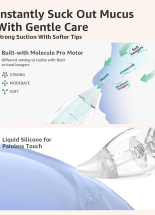 GROWNSY Nasal Aspirator for Baby, Electric Baby Nose Sucker, Automatic Nose Cleaner with Larger Suction Chamber and More Powerful Suction, Music and Light Soothing Function, Beige