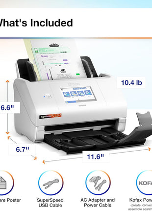 Epson RapidReceipt RR-600W Wireless Desktop Color Two-Sided Receipt Scanner | Receipt and Document Scanner ScanSmart AI PRO Receipt Management and PDF Software for PC and Mac Touchscreen and 100 Page ADF