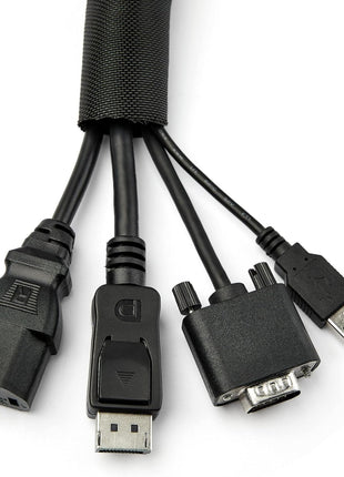 StarTech.com 15' (4.6m) Cable Management Sleeve - Flexible Coiled Cable Wrap - 1.0-1.5 inch Dia. Expandable Sleeve - Polyester Cord Manager/Protector/Concealer - Black Trimmable Cable Organizer