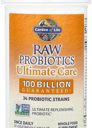 Garden of Life Raw Probiotics for Women and Men with Digestive Enzymes, 100 Billion CFU, Clinically Studied Strains, Shelf Stable, 30 Capsules