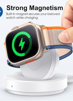 ZAPOGO Portable Magnetic Charging Dock for Apple Watch, Wireless Fast Watch Charger Stand with Charging Cable, Support Nightstand Mode, Compatible with Apple Watch 10 9 8 7 SE 6 5 4 3 2/Ultra 2-White