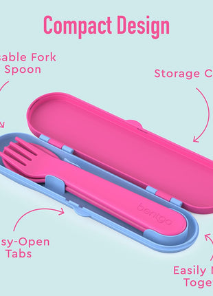 Bentgo Kids Plastic Utensil Set with Fork, Spoon, & Storage Case | Reusable, PFAS- & BPA-Free, Easy-Grip Handles, Lightweight, Dishwasher Safe, School, Travel & On-the-Go (Rainbows)