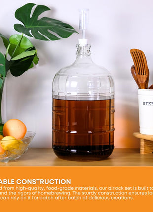 Fastrack 3 Piece Airlock for Fermentation Hydrolocks for Fermenting Wine and Beer with Drilled Rubber Stopper Durable Carboy Bung with transparent Airlock Set used for Fermentation Set of 3